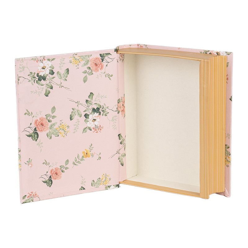 Clayre & Eef Storage Box Books 17x14x5 cm Pink Cardboard Rectangle Flowers