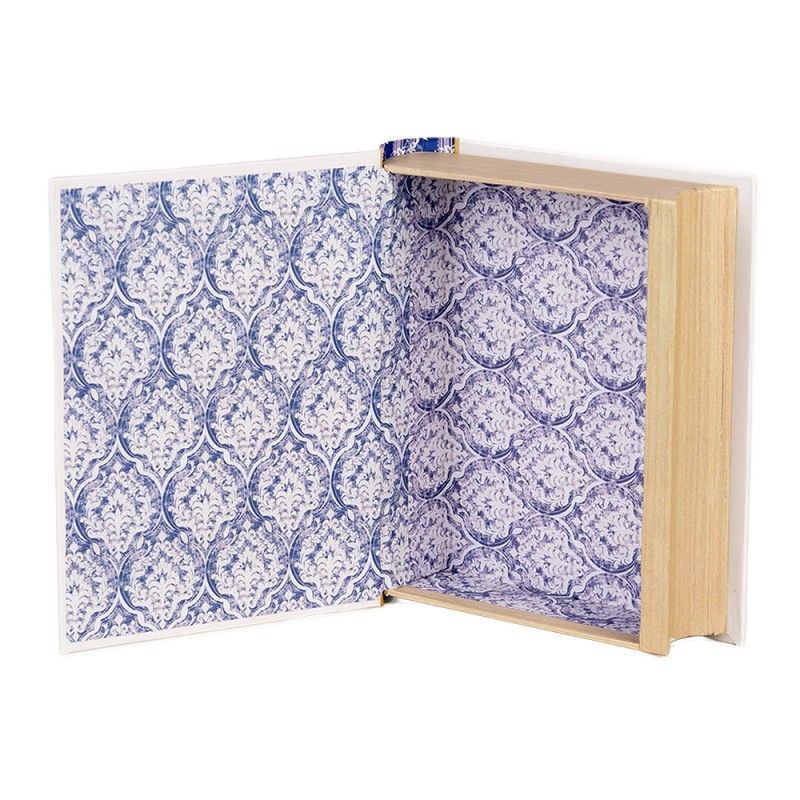 Clayre & Eef Storage Box Books 17x14x5 cm White Blue Cardboard Rectangle