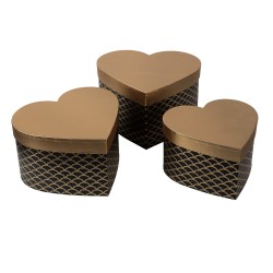 Clayre & Eef Storage Box Set of 3 27x24x15 / 24x21x14 / 21x19x12 cm Black Gold colored Cardboard Heart-Shaped