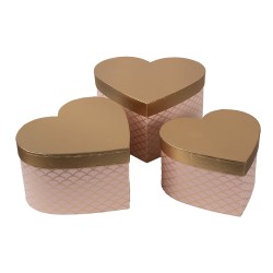 Clayre & Eef Aufbewahrungsbox 3er Set 27x24x15 / 24x21x14 / 21x19x12 cm Rosa Goldfarbig Karton Herzförmig