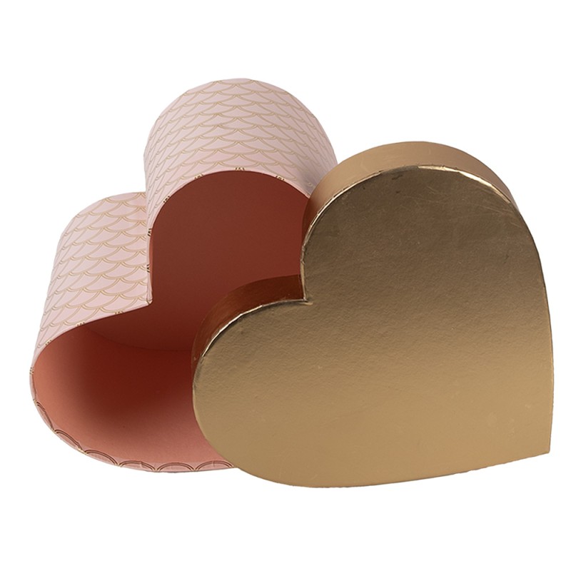 Clayre & Eef Scatola di archiviazione set di 3 27x24x15 / 24x21x14 / 21x19x12 cm Rosa Color oro Cartone A forma di cuore