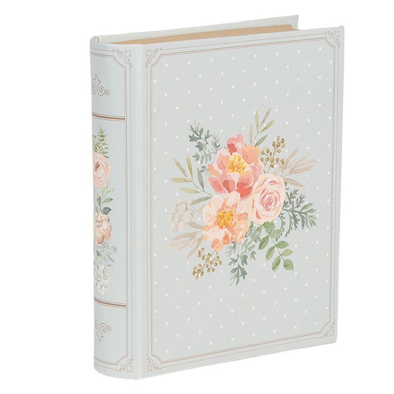 Clayre & Eef Storage Box Books 17x14x5 cm Blue Pink Cardboard Rectangle Flowers