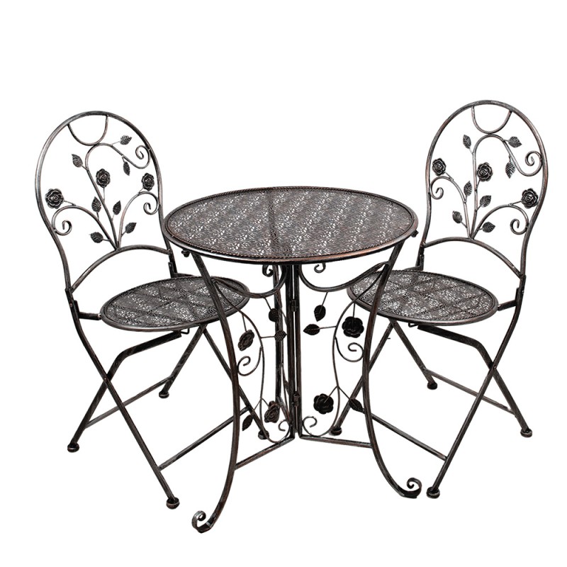 Clayre & Eef Bistro Set Bistro Table Bistro Chair Set of 3 Ø 60x70 cm Brown Metal