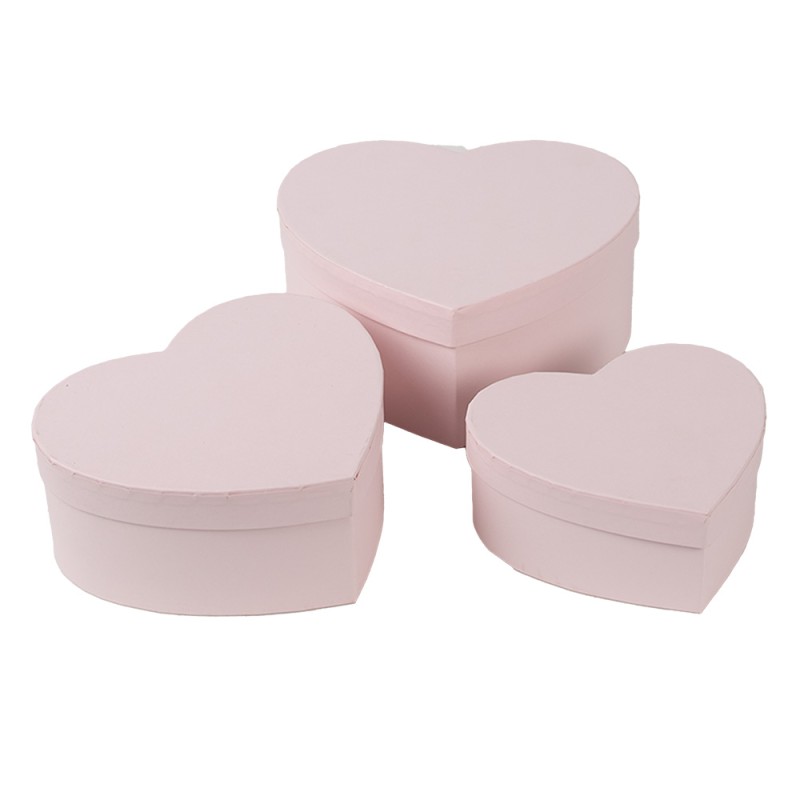 Clayre & Eef Opbergdoos Set van 3 28x26x14/24x23x12/21x20x10  cm Roze Karton Hartvormig