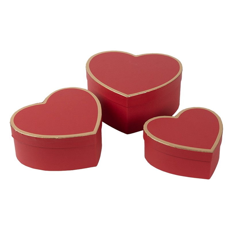 Clayre & Eef Storage Box Set of 3 28x26x14/24x23x12/21x20x10 cm Red Cardboard Heart-Shaped