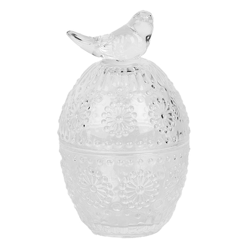 Clayre & Eef Pot de stockage Œuf Ø 9x16 cm Transparent Verre Ovale Oiseau