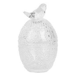 Clayre & Eef Pot de stockage Œuf Ø 9x16 cm Transparent Verre Ovale Oiseau