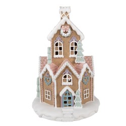 Clayre & Eef Gingerbread house met LED Ø 21x33 cm Bruin Kunststof