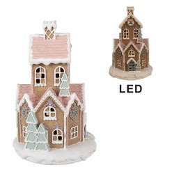 Clayre & Eef Gingerbread house met LED Ø 21x33 cm Bruin Kunststof