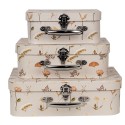 Clayre & Eef Opbergdoos Set van 3 Boeken (3) 30x21x9 / 25x18x9 / 20x16x8 cm Beige Karton Rechthoek Bloemen