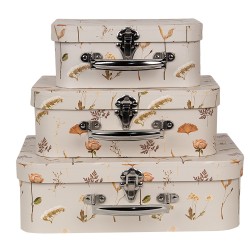 Clayre & Eef Aufbewahrungsbox 3er Set Bücher (3) 30x21x9 / 25x18x9 / 20x16x8 cm Beige Karton Rechteck Blumen