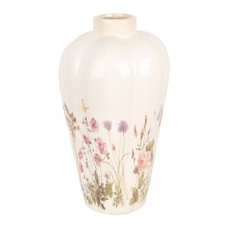 Clayre & Eef Vase Ø 24x40 cm Beige Rose Céramique Fleurs