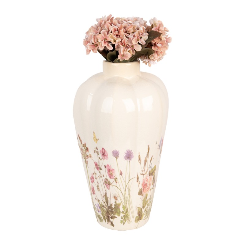 Clayre & Eef Vase Ø 24x40 cm Beige Rose Céramique Fleurs