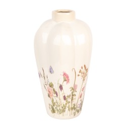 Clayre & Eef Vase Ø 21x34 cm Beige Rose Céramique Fleurs