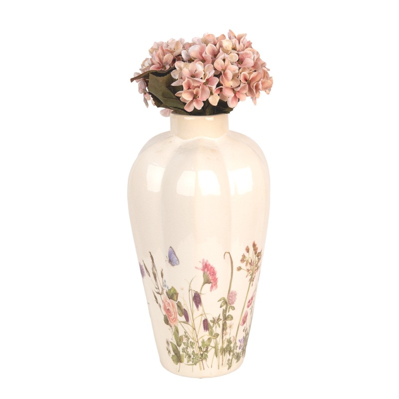 Clayre & Eef Vase Ø 21x34 cm Beige Rose Céramique Fleurs