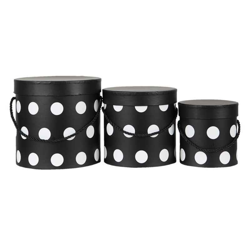 Clayre & Eef Scatola del cappello set di 3 Ø 17x17 cm Nero Bianco  Cartone Punti