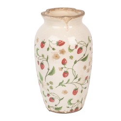 Clayre & Eef Vase Ø 16x27 cm Beige Rouge Céramique Fraises