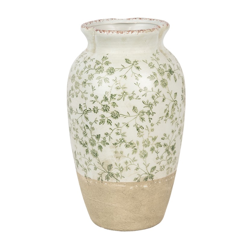 Clayre & Eef Vase Ø 21x37 cm Beige Vert Céramique Fleurs