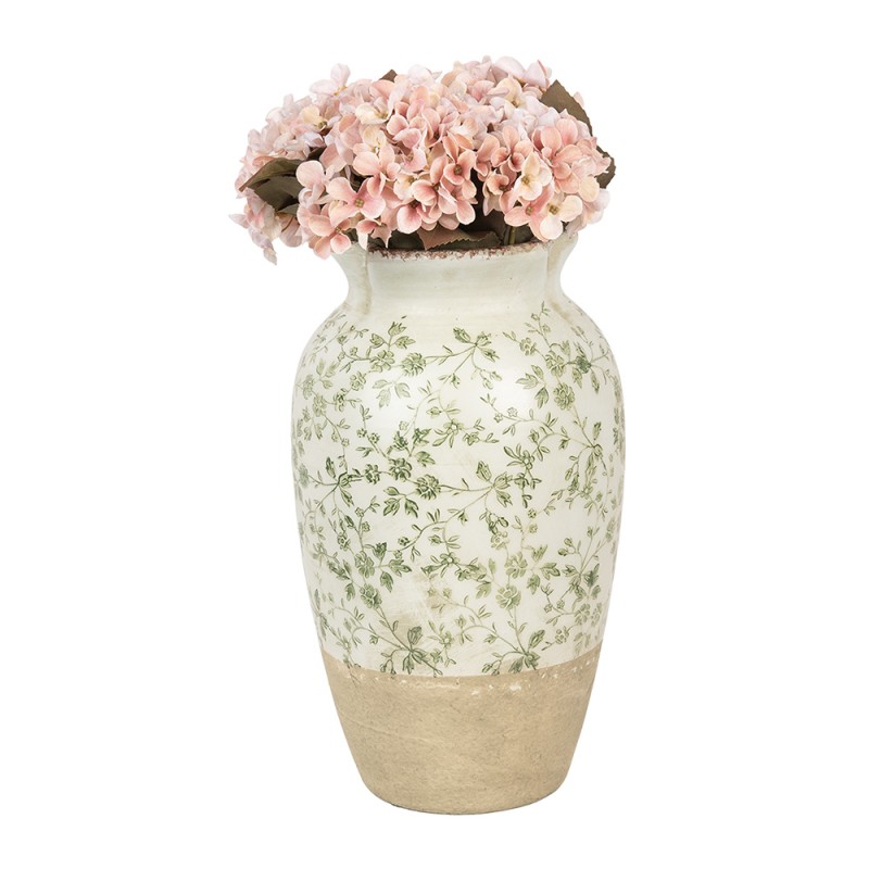 Clayre & Eef Vase Ø 21x37 cm Beige Vert Céramique Fleurs