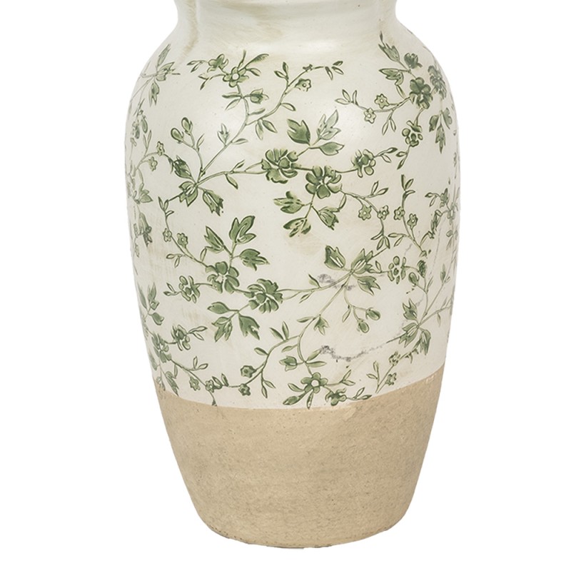 Clayre & Eef Vaas Ø 16x27 cm Beige Groen Keramiek Bloemen