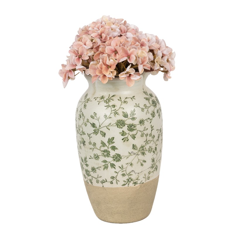 Clayre & Eef Vaas Ø 16x27 cm Beige Groen Keramiek Bloemen