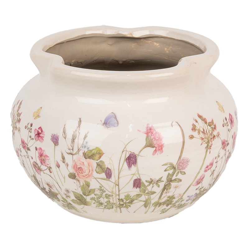 Clayre & Eef Planter Ø 23x16 cm Beige Pink Ceramic Flowers