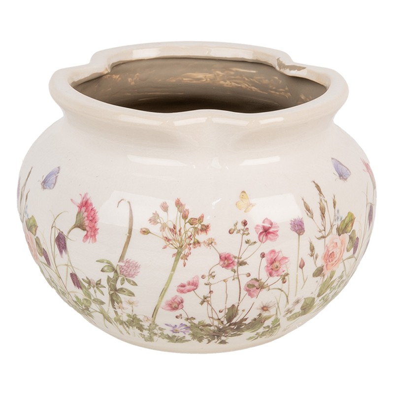 Clayre & Eef Planter Ø 23x16 cm Beige Pink Ceramic Flowers