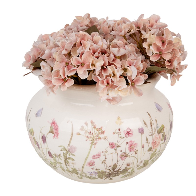 Clayre & Eef Planter Ø 23x16 cm Beige Pink Ceramic Flowers