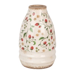 Clayre & Eef Vaso  Ø 21x32 cm Beige Rosso Ceramica Fiori