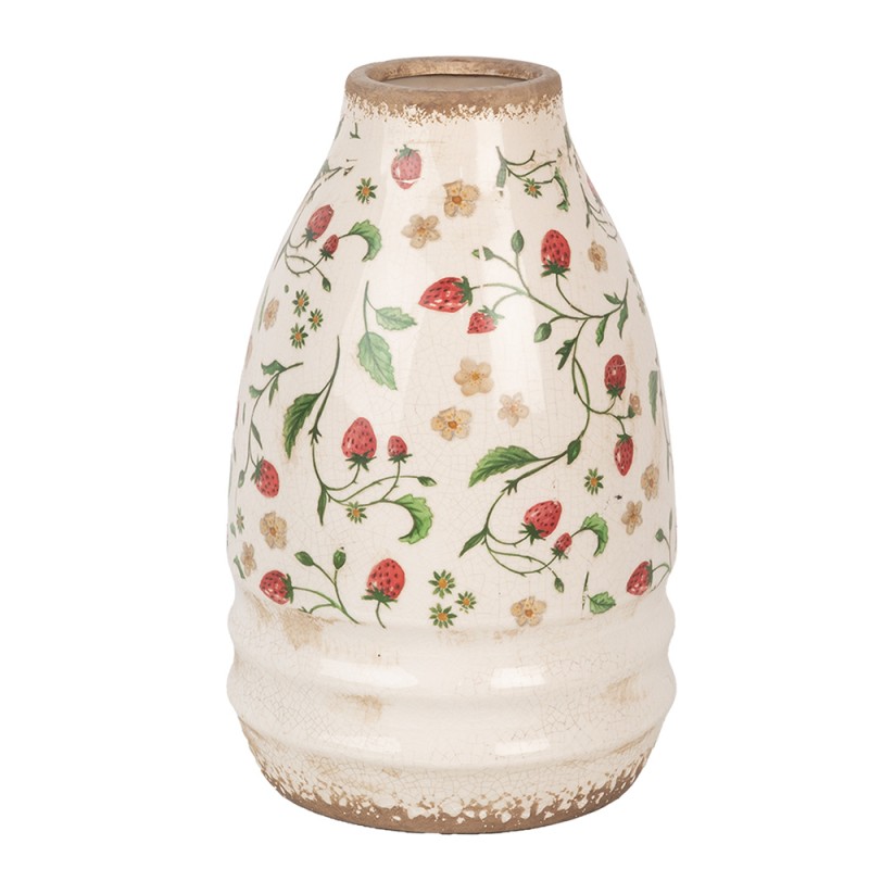 Clayre & Eef Vaso  Ø 21x32 cm Beige Rosso Ceramica Fiori