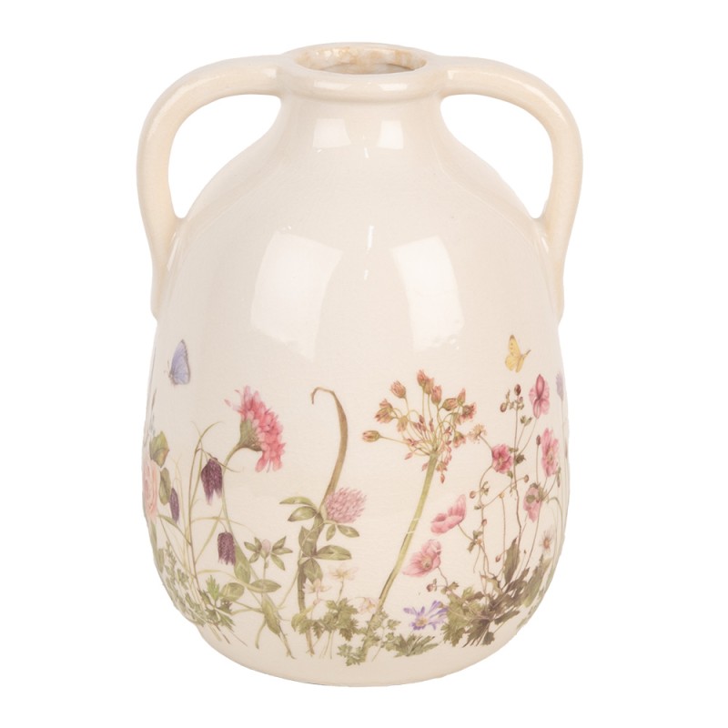 Clayre & Eef Vase Ø 16x22 cm Beige Pink Ceramic Flowers