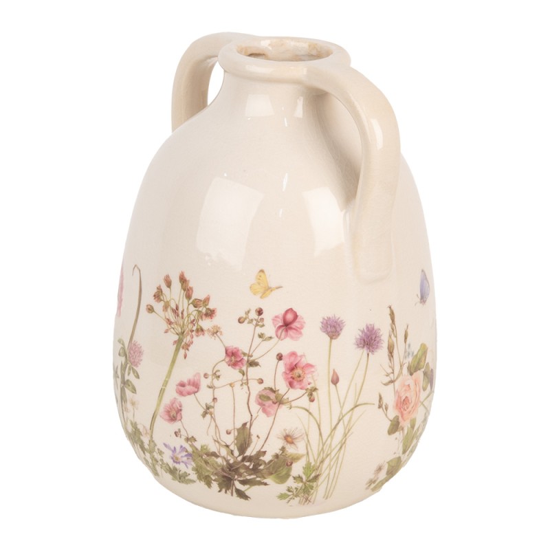 Clayre & Eef Vase Ø 16x22 cm Beige Pink Ceramic Flowers