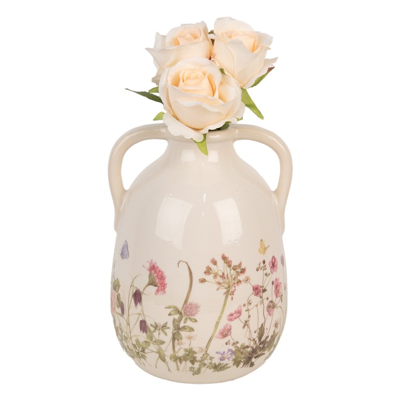 Clayre & Eef Vase Ø 16x22 cm Beige Pink Ceramic Flowers