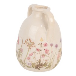 Clayre & Eef Vaso  Ø 14x18 cm Beige Rosa  Ceramica Fiori