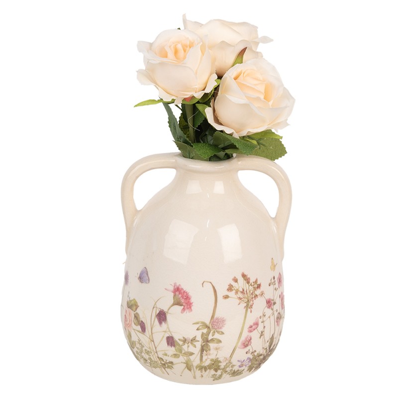 Clayre & Eef Vaso  Ø 14x18 cm Beige Rosa  Ceramica Fiori