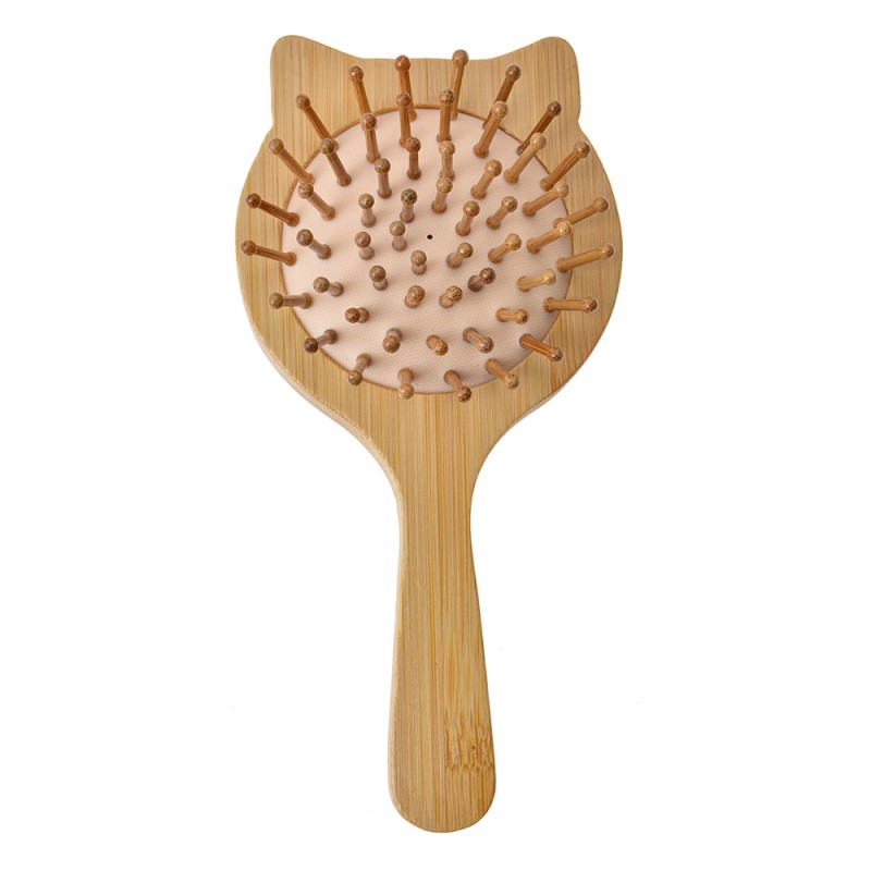 Clayre & Eef Hair Brush 16x8x3 cm Brown Beige Wood Glass Cat