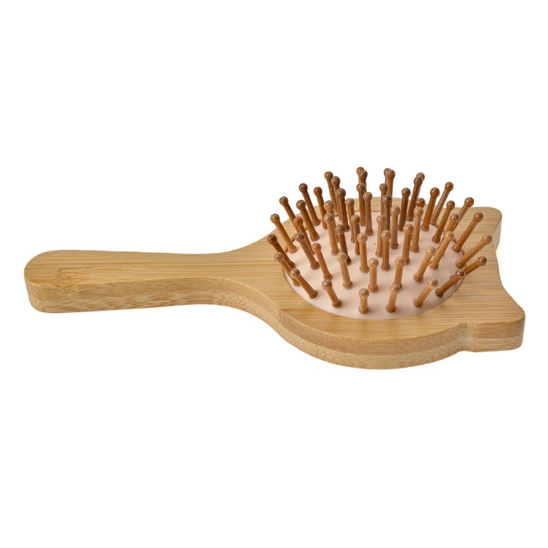 Clayre & Eef Hair Brush 16x8x3 cm Brown Beige Wood Glass Cat