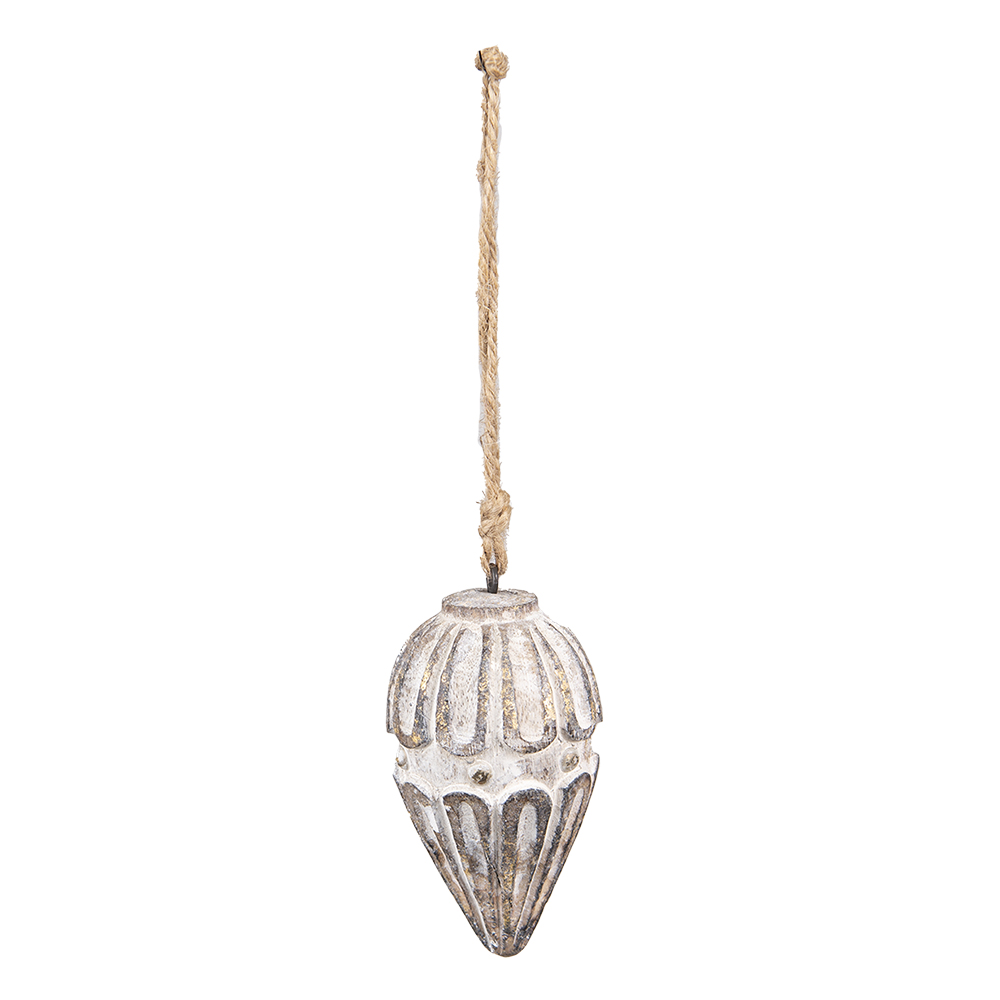 Clayre & Eef Pendentif de Noël Ø 6x11 cm Beige Marron Bois