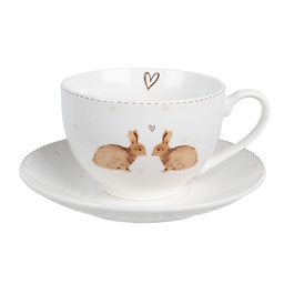 [BSLCKS] Tasse et soucoupe Blanc Marron 12x9x6 cm / Ø 14x2 cm / 250 ml