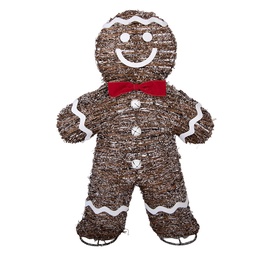[5RO0106] Décoration Bonhomme de pain dépice avec LED Marron Blanc 40x61 cm / 3xAA