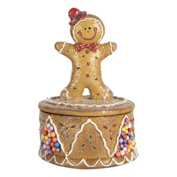 [6PR5650] Boîte de rangement décorative avec Bonhomme de pain d'épice Marron Blanc Ø 7x11 cm