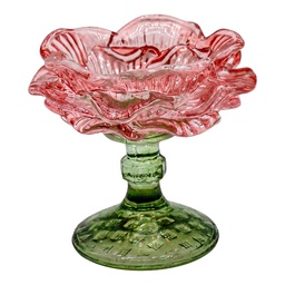[6GL5544P] Portacandele in Vetro Rosa Verde Ø 10x9 cm