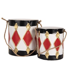 [6Y5808] Decorativo Tamburo Bianco Nero (set 2) Ø 15x18/35 / Ø 13x14/28 cm