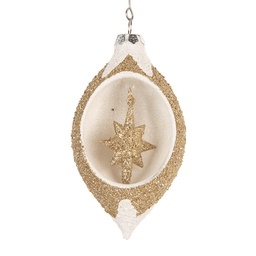 [6GL5407] Weihnachtskugel Goldfarbig Weiß 7x6x12 cm
