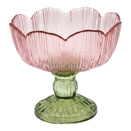 [6GL5549P] Porte-lampion en verre Rose Vert Ø 17x13 cm