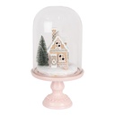Glass Cloche with decoration Pink LED Ø 17x30 cm / 2xAAA