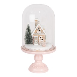 [6GL5191] Glasglocke mit Dekoration Rosa LED Ø 17x30 cm / 2xAAA