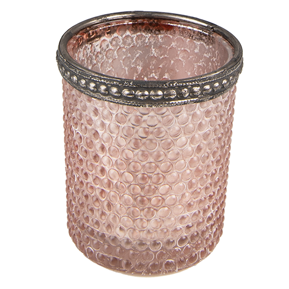 Portacandele in Vetro Rosa Ø 6x6 cm