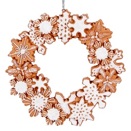 [6PR5320] Decorazione Corona pendente Marrone Bianco Ø 18x2 cm