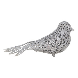[65780] Decorazione Natale Uccello Color argento 16x6x6 cm
